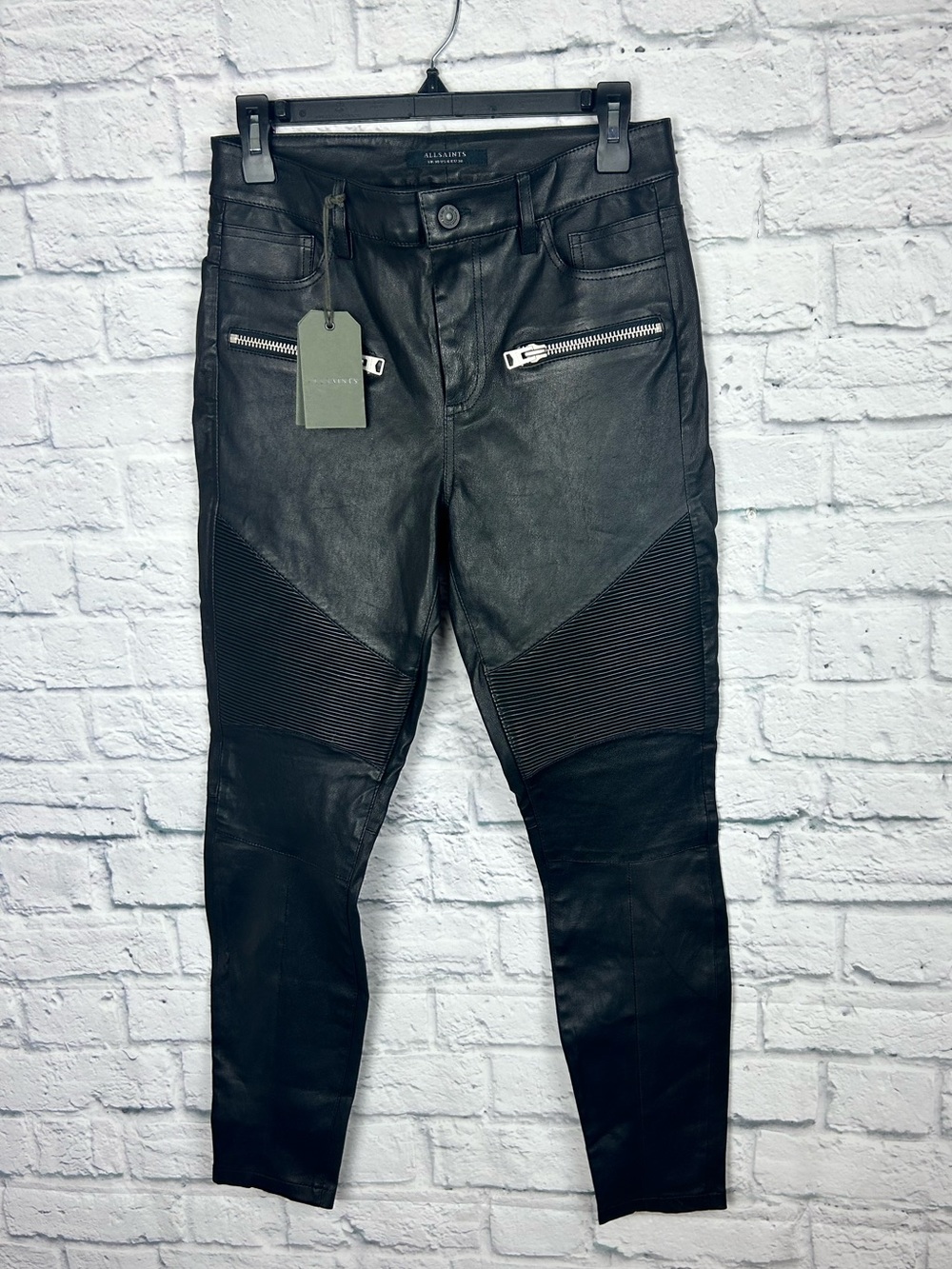AllSaints Suri Biker Leather Pants Black Moto Skinny Women’s US 6 UK 10 NWT